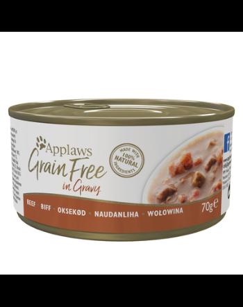 APPLAWS Cat Tin Grain Free Beef in Gravy hrana umeda in sos pentru pisici adulte,cu vita 72x70g