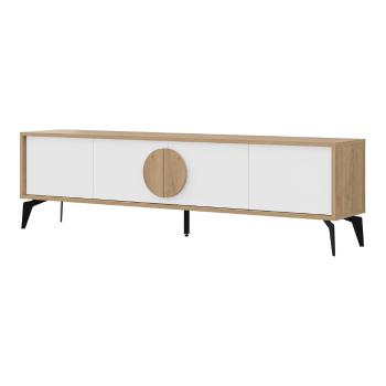 Masă TV albă/în culoare naturală cu aspect de lemn de stejar 180x51 cm Vae – Marckeric