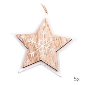 Set 5 decorațiuni suspendate din lemn în formă de stea Dakls, lungime 7,5 cm