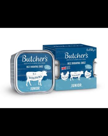 BUTCHER'S Original Junior mix arome 4x150 g pate de pui, vita si curcan pentru catelusi