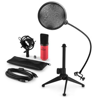 Auna MIC-900RD-LED V2, set de microfon usb, microfon condensator ro;u + filtru pop + suport de masă