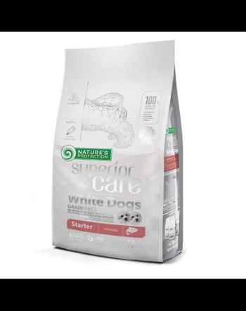 NATURES PROTECTION Superior Care White Dogs Grain Free Salmon Starter All Breeds 10 kg hrana catelusi cu blana alba, cu somon