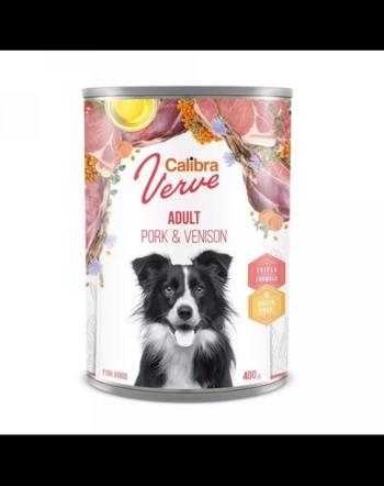 CALIBRA Dog Verve GF Adult Pork&amp;Venison 400 g conserva Calibra hrana umeda fara cereale, porc si vanat pentru caini