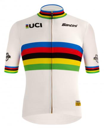 
                 SANTINI Tricou de ciclism cu mânecă scurtă - UCI WORLD 100 GOLD - curcubeu/alb 
            