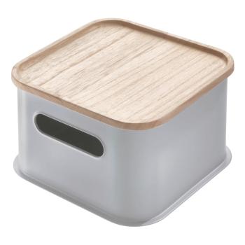 Cutie depozitare cu capac din lemn paulownia iDesign Eco Handled, 21,3 x 21,3 cm, gri