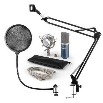 Auna MIC-900BL, USB, set de microfon, set V4, albastru, microfon condensator, filtru pop, braț de microfon
