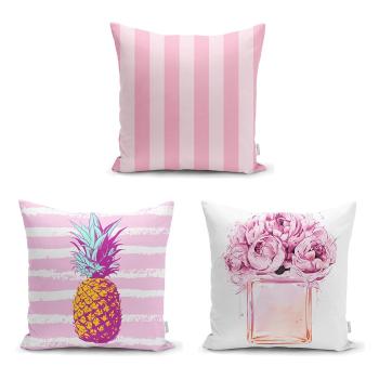 Set 3 fețe de pernă Minimalist Cushion Covers Pink Striped, 45 x 45 cm