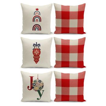 Set 6 fețe de pernă decorative cu model de Crăciun Kate Louise Christmas Noel, 43 x 43 cm