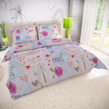 Lenjerie de pat din bumbac Mon Amour - imprimeu/albastru/roz - Mărimea pat dublu 220x200+2x 70x90 cm