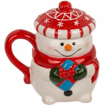 Cană cu capac Merry Snowman,  300 ml