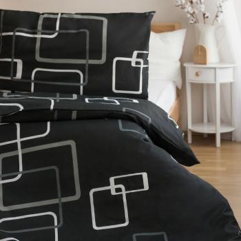 Jerry Fabrics Lin polycotton Pătrate negru și alb, 2 buc 140 x 200 cm, 2 buc 70 x 90 cm