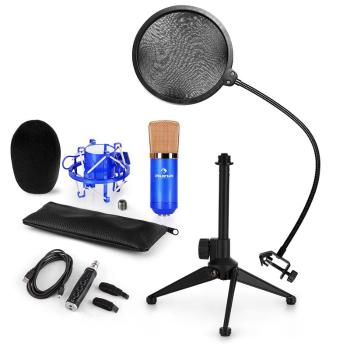 Auna CM001BG, set de microfon V2, microfon condensator, adaptor USB, suport de microfon, culoarea albastră