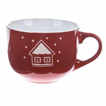 Cană de Crăciun din ceramică Snowy cottage roșu, 500 ml 