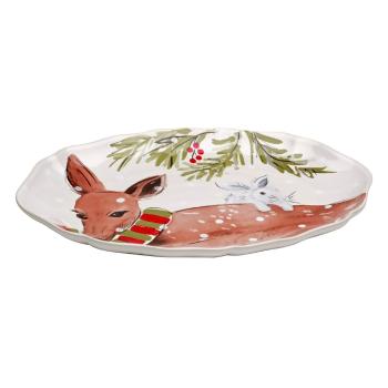 Platou din gresie cu model de Crăciun Casafina Deer Friends, 32 x 22 cm