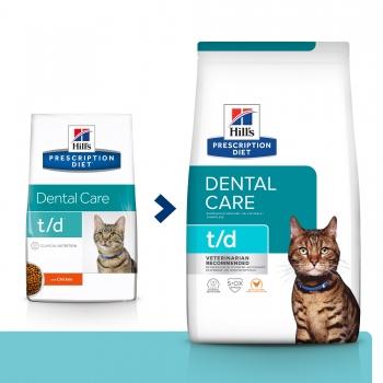 HILL'S Prescription Diet t/d Dental Care, Pui, dietă veterinară pisici, hrană uscată, sensibilități dentare, 3kg