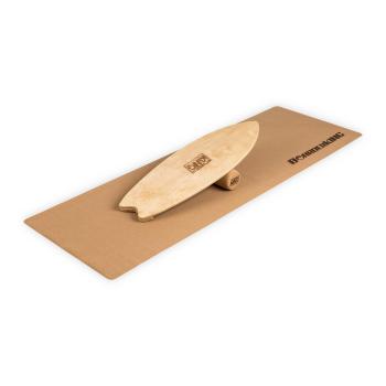 BoarderKING Indoorboard Wave, placă pentru echilibru, covor, cilindru, lemn / plută, natural