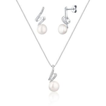 JwL Luxury Pearls Set elegant de bijuterii cu perlă adevărată și zircon JL0746 (lănțișor, pandantiv, cercei)