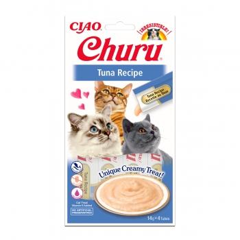 INABA CIAO Churu Piure, Ton, recompense lichide monoproteice fără cereale pisici, topping cremos, 14g x 4