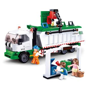 Set de construcție Sluban Town M38-B0780 - Camion de reciclare pentru gunoieri + joc cu cărți