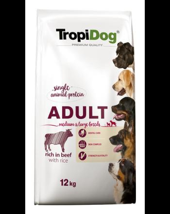 TROPIDOG Premium Adult M&amp;L carne de vita si orez 12 kg mancare uscata pentru caini de rase medii și mari