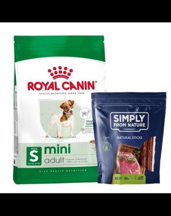 ROYAL CANIN Mini Adult 8kg hrana uscata pentru caini adulti, rase mici + SIMPLY FROM NATURE Sticks vita pentru caini, 3 buc