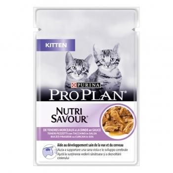 PURINA Pro Plan Nutrisavour Junior, Curcan, plic hrană umedă pisici junior, (în sos), 85g