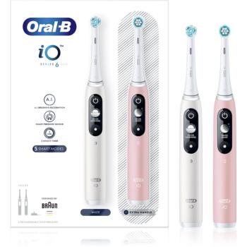 Oral B iO Series 6 Duo perie inteligentă de curățare pentru dinti White & Pink Sand 2 buc