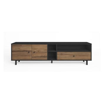 Comodă TV  negru/natural  cu aspect de lemn de nuc 180x47 cm Roald – Marckeric