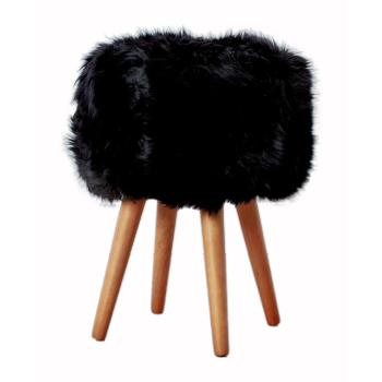 Taburet cu tapițerie din blană de oaie Native Natural, ⌀ 30 cm, negru