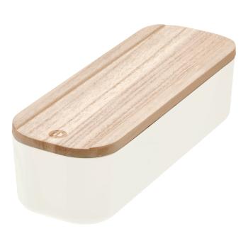 Cutie depozitare cu capac din lemn paulownia iDesign Eco, 9 x 27,5 cm, alb