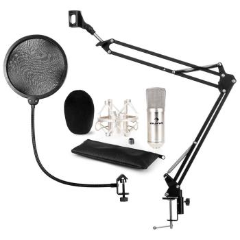 Auna CM001S, set de microfon V4, microfon condensator, braț de microfon, filtru pop, culoare argintie