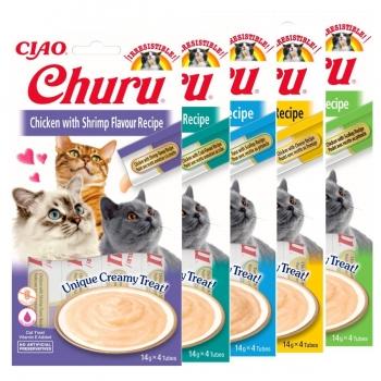 PROMO INABA CIAO Churu Piure, diverse arome, recompense lichide fără cereale pisici, topping cremos, 14g x 4