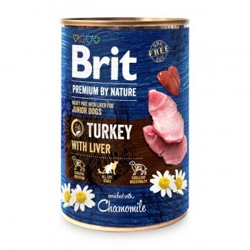 BRIT Premium By Nature Junior, Curcan și Ficat, conservă hrană umedă fără cereale câini, (pate), 400g