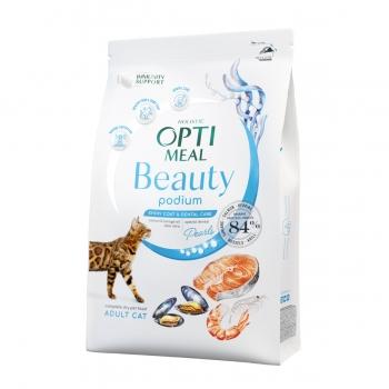 OPTIMEAL Beauty Podium, Fructe de mare, hrană uscată pisici, blană lucioasă și dinți îngrijiți, 1.5kg