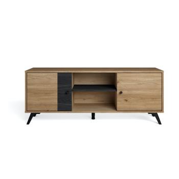 Comodă TV neagră cu aspect de stejar 136x53 cm Natura - Marckeric