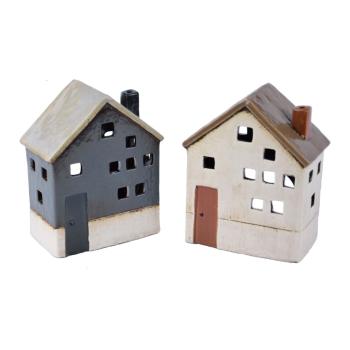 Set de 2 sfeșnice din ceramică în formă de casă Ego Dekor, înălțime 15,5 cm