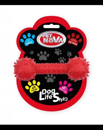 PET NOVA DOG LIFE STYLE Jucarie os cu clopotel pentru caini 14cm, rosu, aroma de carne de vita