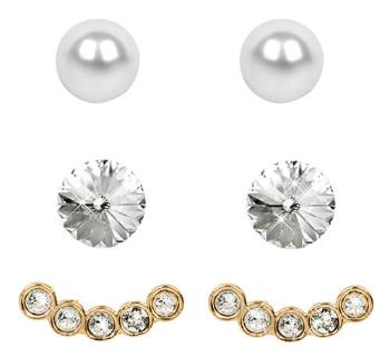 Levien Set de cercei Ear Cuff 4 in 1 Gold Crystal White