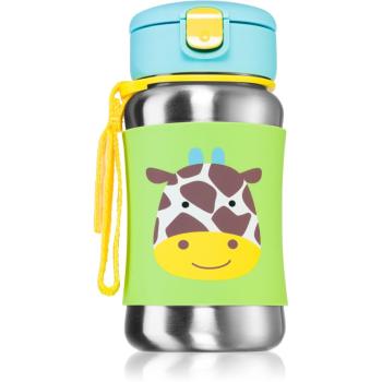 Skip Hop Zoo Straw Bottle sticlă inoxidabilă pentru apă cu pai Giraffe 12 m+ 350 ml