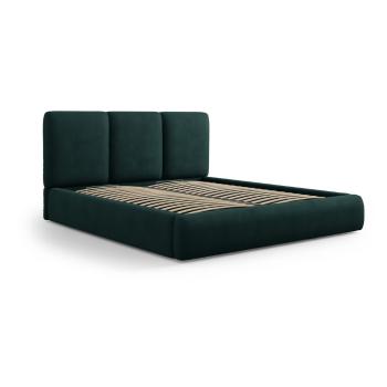 Pat matrimonial verde închis tapițat cu spațiu de depozitare și somieră 160x200 cm Brody – Mazzini Beds