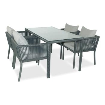 Set de dining pentru grădină gri din ratan artificial pentru patru persoane Vera 140 – Floriane Garden