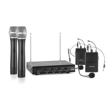 Auna Pro VHF-4-H-HS, set de microfon VHF cu 4 canale, 2 x căști de microfon, 2 x microfon de m&acirc;nă, 50M