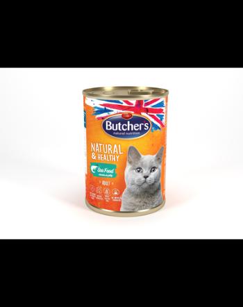 BUTCHER'S Natural&amp;Healthy Cat cu bucăți de pește de mare în jeleu 400 g