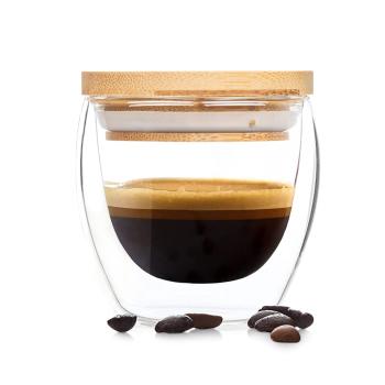 Bambuswald Pahar pentru cafea cu capac, 100 ml, lucrate manual, sticlă borosilicată, bambus