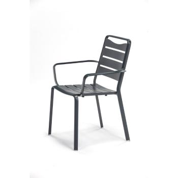 Set 4 scaune stivuibile de grădină din aluminiu cu cotiere Ezeis Spring, gri