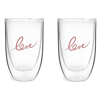 Set 2 pahare din sticlă dublă cu model Vialli design Love, 350 ml