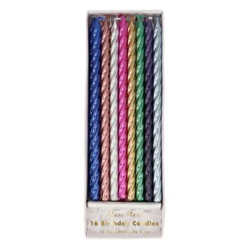 Lumânări pentru tort 16 buc. Multi Metallic Twisted – Meri Meri