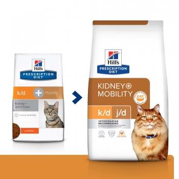 HILL'S Prescription Diet k/d+j/d Kidney Care + Mobility, Pui, dietă veterinară pisici, hrană uscată, sistem renal, sistem articular, 1.5kg