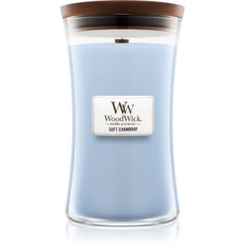 Woodwick Soft Chambray lumânare parfumată  cu fitil din lemn 609.5 g