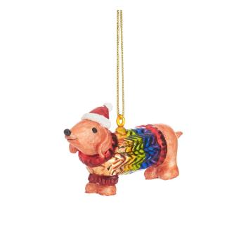 Ornament de Crăciun din sticlă Sausage Dog – Sass & Belle